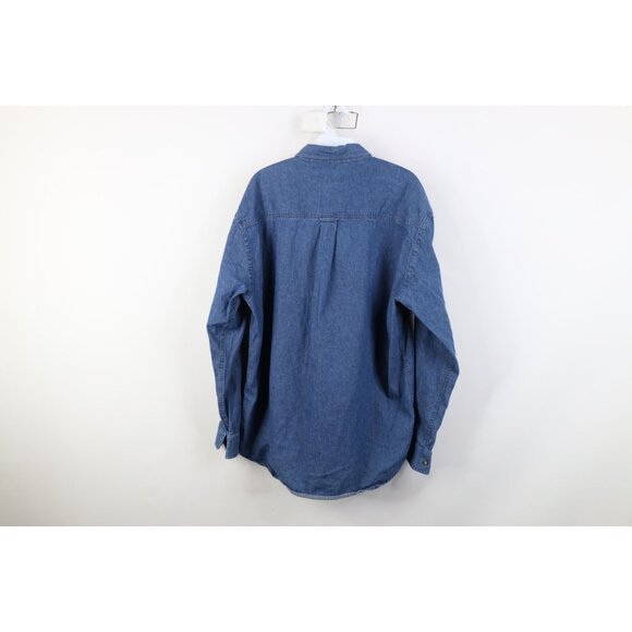 Vintage 90s Streetwear Mens Large Faded Denim Jean Collared Button Down Shirt - Picture 11 of 13